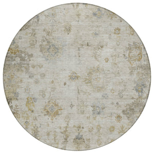 HomeRoots 8' Taupe and Blue Round Floral Rug - Durable, Washable, Versatile Indoor/Outdoor Area Decor 658371