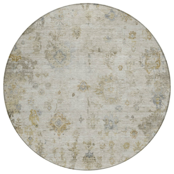 HomeRoots 8' Taupe and Blue Round Floral Rug - Durable, Washable, Versatile Indoor/Outdoor Area Decor 658371