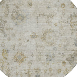 HomeRoots 8' Taupe and Blue Round Floral Rug - Durable, Washable, Versatile Indoor/Outdoor Area Decor 658371