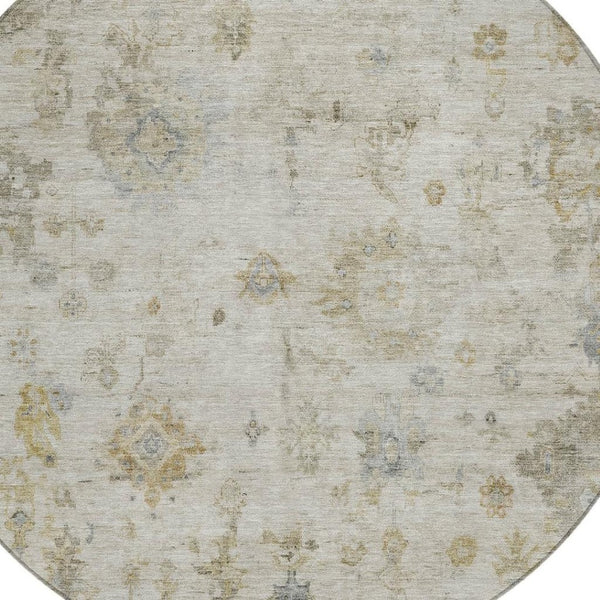HomeRoots 8' Taupe and Blue Round Floral Rug - Durable, Washable, Versatile Indoor/Outdoor Area Decor 658371