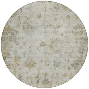 HomeRoots 8' Taupe and Blue Round Floral Rug - Durable, Washable, Versatile Indoor/Outdoor Area Decor 658371