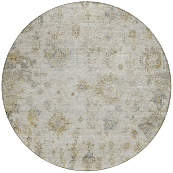 HomeRoots 8' Taupe and Blue Round Floral Rug - Durable, Washable, Versatile Indoor/Outdoor Area Decor 658371