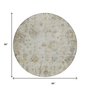 HomeRoots 8' Taupe and Blue Round Floral Rug - Durable, Washable, Versatile Indoor/Outdoor Area Decor 658371