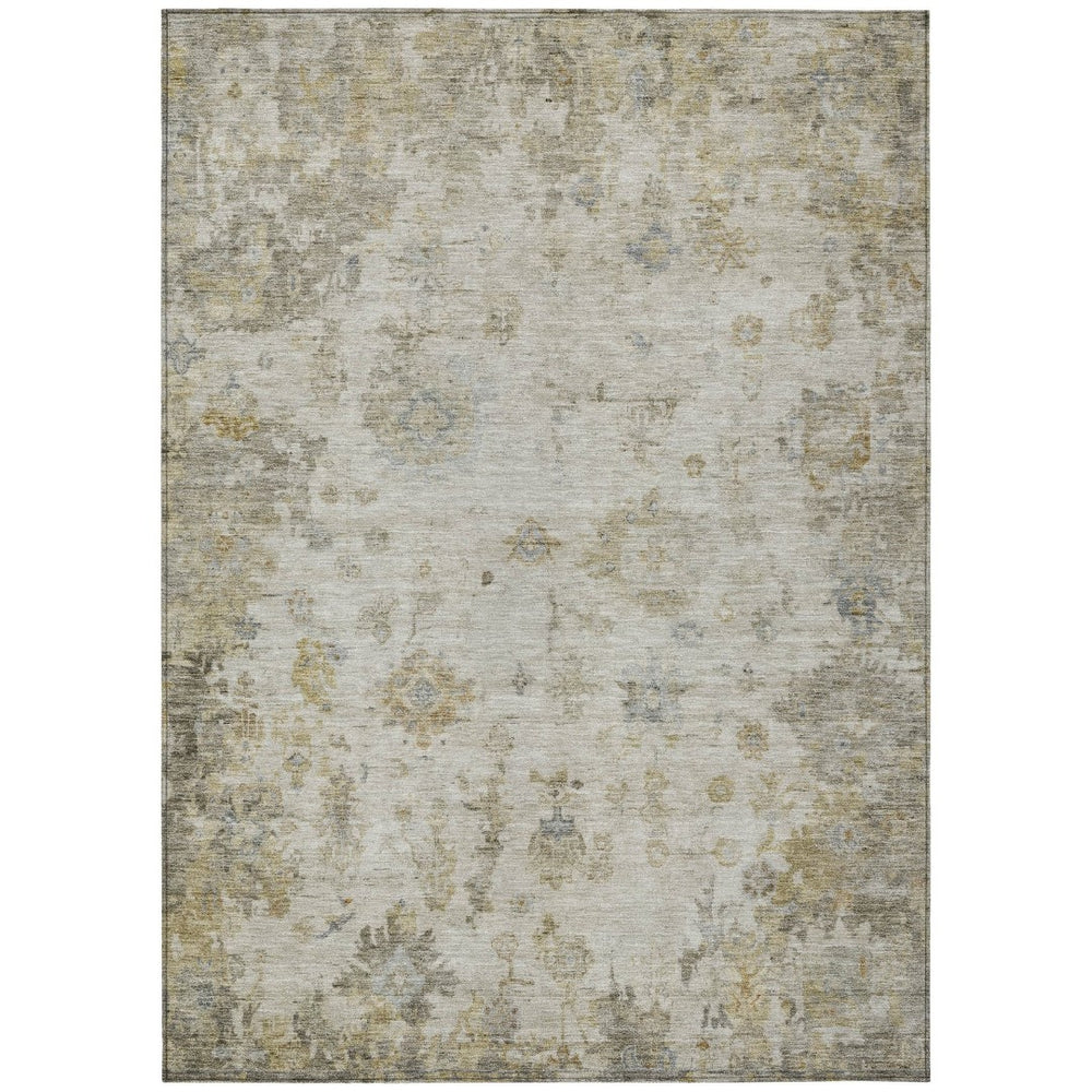 HomeRoots 8' Taupe and Blue Floral Washable Area Rug - Durable Indoor/Outdoor Design for All Spaces, 8x10 ft 658372