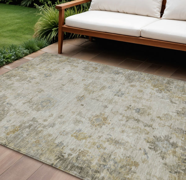 HomeRoots 9' Taupe and Blue Floral Washable Area Rug - Durable Indoor/Outdoor Design for High-Traffic Spaces 658373