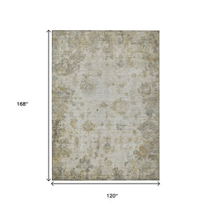 HomeRoots 10' Washable Taupe and Blue Floral Area Rug – Stylish Indoor Outdoor Design for High Traffic Areas 658374