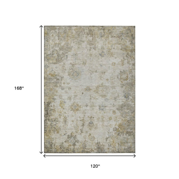 HomeRoots 10' Washable Taupe and Blue Floral Area Rug – Stylish Indoor Outdoor Design for High Traffic Areas 658374