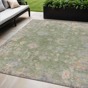 HomeRoots 5' X 8' Artichoke Green & Gray Floral Washable Area Rug for Indoor/Outdoor Spaces - Durable & Stylish 658376