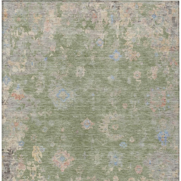 HomeRoots 8' X 10' Artichoke Green & Gray Floral Area Rug - Washable, Durable, Stylish for Indoor & Outdoor Use 658378