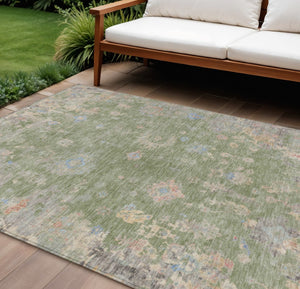HomeRoots 8' X 10' Artichoke Green & Gray Floral Area Rug - Washable, Durable, Stylish for Indoor & Outdoor Use 658378