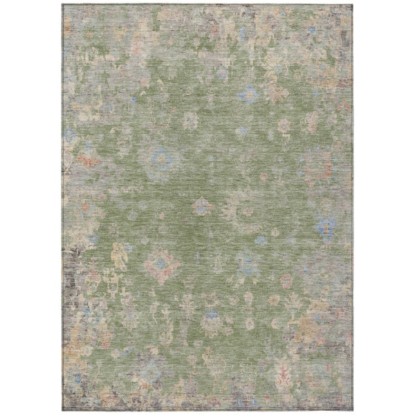 HomeRoots 8' X 10' Artichoke Green & Gray Floral Area Rug - Washable, Durable, Stylish for Indoor & Outdoor Use 658378