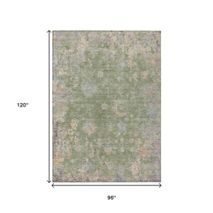 HomeRoots 8' X 10' Artichoke Green & Gray Floral Area Rug - Washable, Durable, Stylish for Indoor & Outdoor Use 658378