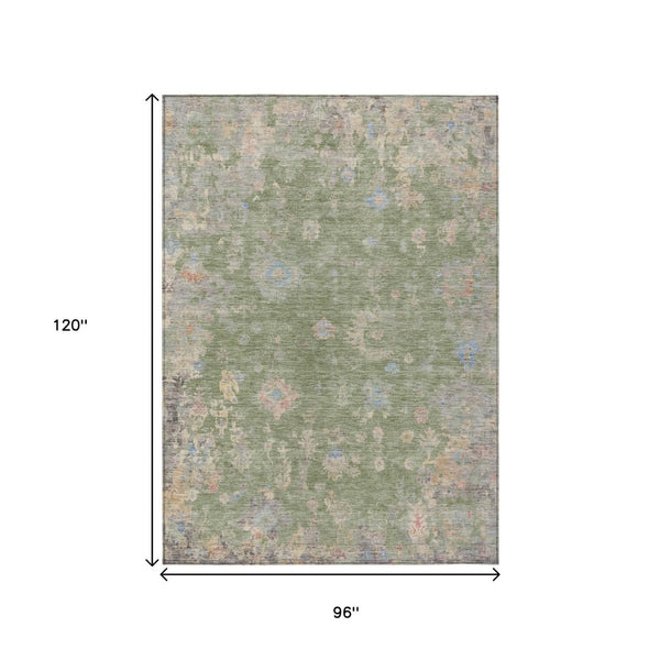 HomeRoots 8' X 10' Artichoke Green & Gray Floral Area Rug - Washable, Durable, Stylish for Indoor & Outdoor Use 658378