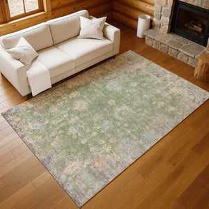 HomeRoots 8' X 10' Artichoke Green & Gray Floral Area Rug - Washable, Durable, Stylish for Indoor & Outdoor Use 658378