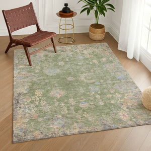 HomeRoots 8' X 10' Artichoke Green & Gray Floral Area Rug - Washable, Durable, Stylish for Indoor & Outdoor Use 658378