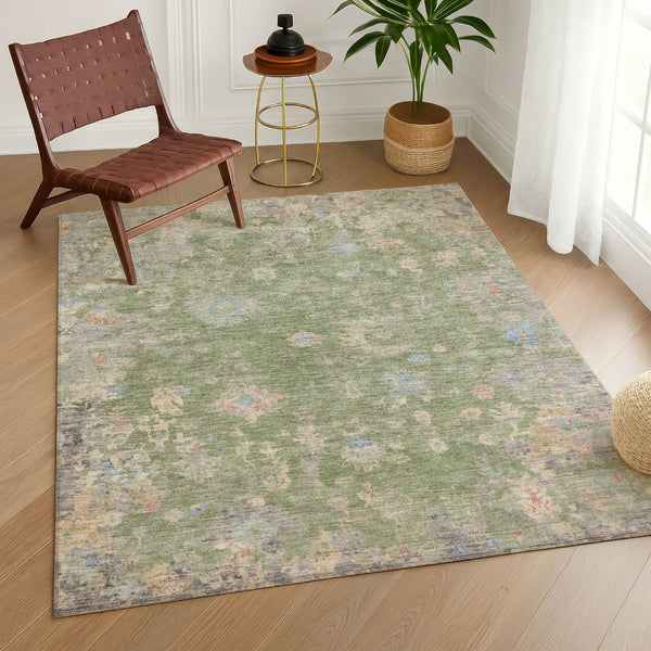 HomeRoots 8' X 10' Artichoke Green & Gray Floral Area Rug - Washable, Durable, Stylish for Indoor & Outdoor Use 658378