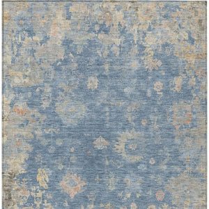 HomeRoots 5' Blue and Gold Floral Area Rug - Durable, Washable, Indoor/Outdoor Use for High-Traffic Spaces 658382