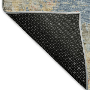 HomeRoots 5' Blue and Gold Floral Area Rug - Durable, Washable, Indoor/Outdoor Use for High-Traffic Spaces 658382