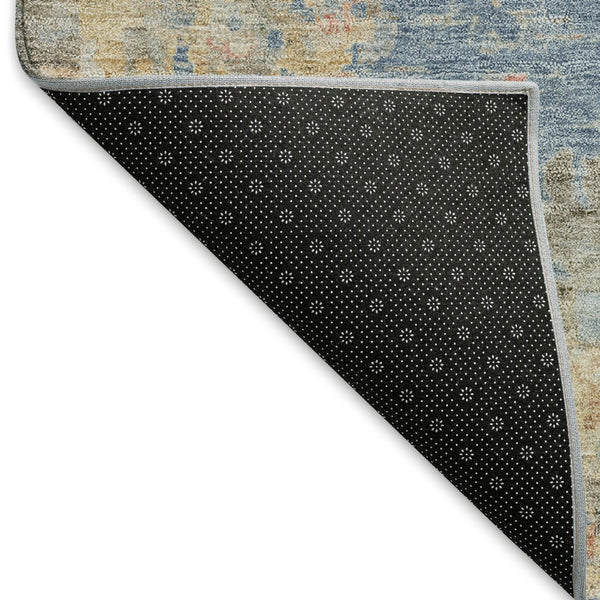 HomeRoots 5' Blue and Gold Floral Area Rug - Durable, Washable, Indoor/Outdoor Use for High-Traffic Spaces 658382