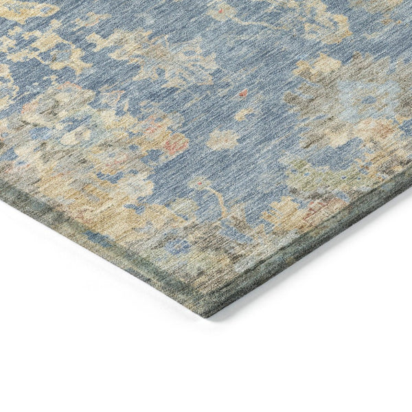 HomeRoots 5' Blue and Gold Floral Area Rug - Durable, Washable, Indoor/Outdoor Use for High-Traffic Spaces 658382
