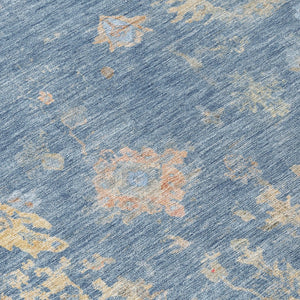 HomeRoots 5' Blue and Gold Floral Area Rug - Durable, Washable, Indoor/Outdoor Use for High-Traffic Spaces 658382