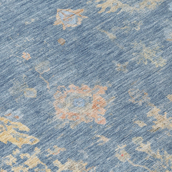 HomeRoots 5' Blue and Gold Floral Area Rug - Durable, Washable, Indoor/Outdoor Use for High-Traffic Spaces 658382