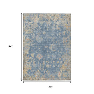 HomeRoots 9' X 12' Elegant Blue and Gold Floral Area Rug – Durable, Washable, Perfect for Indoor & Outdoor Use! 658385
