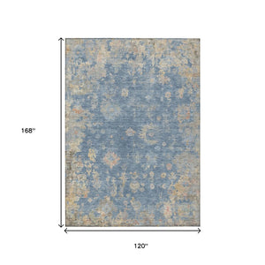 HomeRoots 10' Blue and Gold Floral Area Rug - Durable, Washable Indoor/Outdoor Rug for High-Traffic Spaces 658386