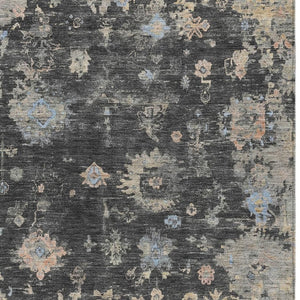 HomeRoots 5' Charcoal and Beige Floral Washable Indoor-Outdoor Area Rug - Durable, Stylish, and Versatile! 658388