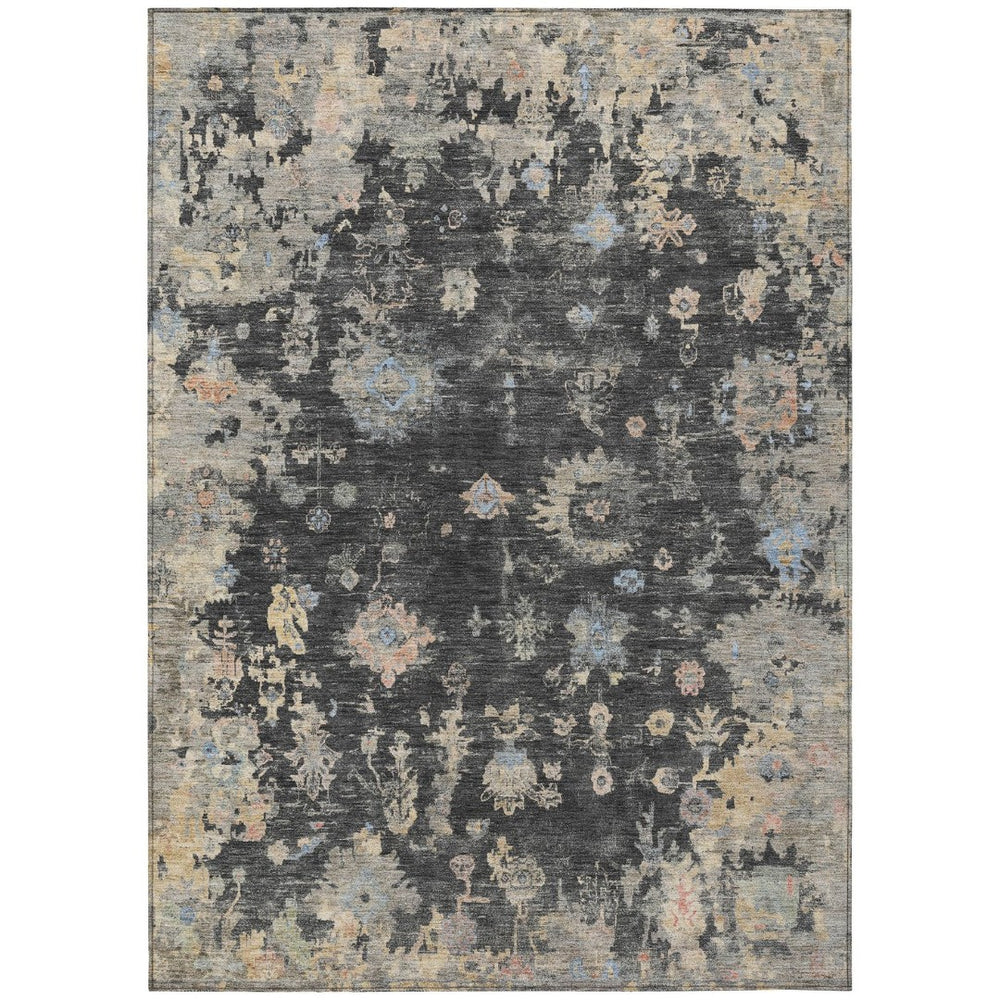 HomeRoots 8' X 10' Charcoal Beige Floral Washable Area Rug - Durable Indoor/Outdoor Design for Classic Charm 658390