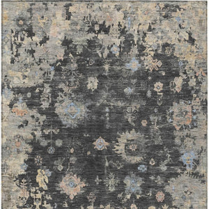 HomeRoots 9' Charcoal and Beige Floral Area Rug - Durable, Washable Design for Indoor & Outdoor Elegance 658391