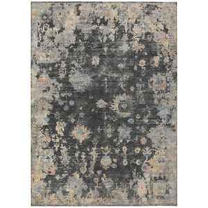 HomeRoots 9' Charcoal and Beige Floral Area Rug - Durable, Washable Design for Indoor & Outdoor Elegance 658391