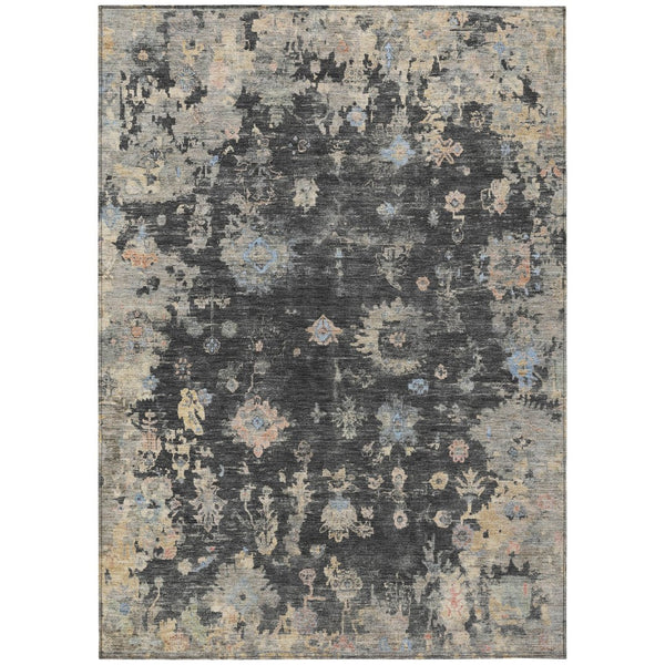 HomeRoots 9' Charcoal and Beige Floral Area Rug - Durable, Washable Design for Indoor & Outdoor Elegance 658391