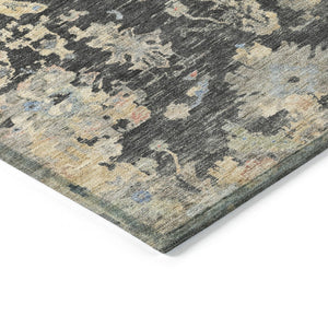 HomeRoots 9' Charcoal and Beige Floral Area Rug - Durable, Washable Design for Indoor & Outdoor Elegance 658391