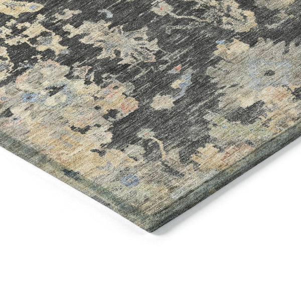 HomeRoots 9' Charcoal and Beige Floral Area Rug - Durable, Washable Design for Indoor & Outdoor Elegance 658391