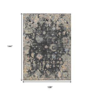 HomeRoots 9' Charcoal and Beige Floral Area Rug - Durable, Washable Design for Indoor & Outdoor Elegance 658391