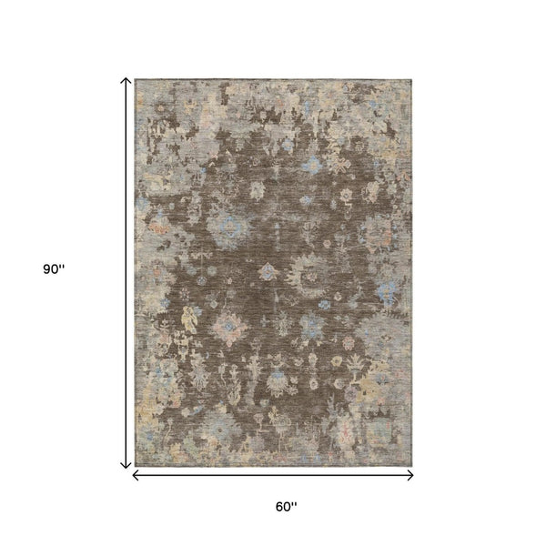 HomeRoots 5' X 8' Floral Indoor/Outdoor Area Rug - Durable, Washable, Stain-Resistant, Perfect for High-Traffic Spaces 658394