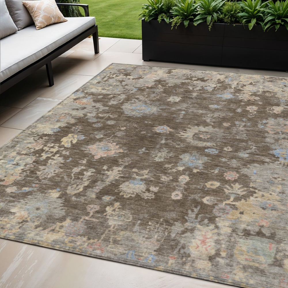 HomeRoots 5' X 8' Floral Indoor/Outdoor Area Rug - Durable, Washable, Stain-Resistant, Perfect for High-Traffic Spaces 658394