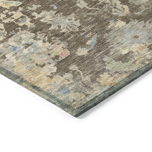 HomeRoots 8' Round Floral Area Rug in Chocolate & Beige - Machine Washable for Indoor & Outdoor Use, Durable & Stylish 658395