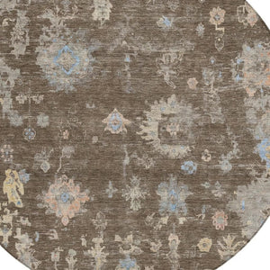 HomeRoots 8' Round Floral Area Rug in Chocolate & Beige - Machine Washable for Indoor & Outdoor Use, Durable & Stylish 658395