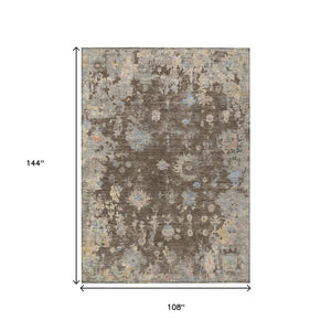 HomeRoots 9' X 12' Classic Chocolate & Beige Floral Area Rug - Washable, Durable for Indoor/Outdoor Spaces 658397