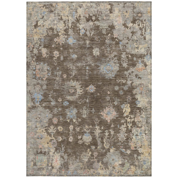 HomeRoots 10' Chocolate and Beige Floral Washable Area Rug - Durable Indoor/Outdoor Comfort for High Traffic Spaces 658398