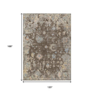 HomeRoots 10' Chocolate and Beige Floral Washable Area Rug - Durable Indoor/Outdoor Comfort for High Traffic Spaces 658398