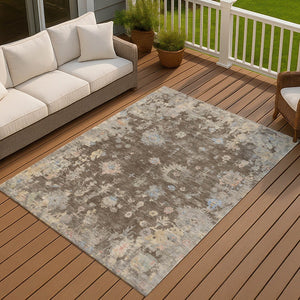 HomeRoots 10' Chocolate and Beige Floral Washable Area Rug - Durable Indoor/Outdoor Comfort for High Traffic Spaces 658398
