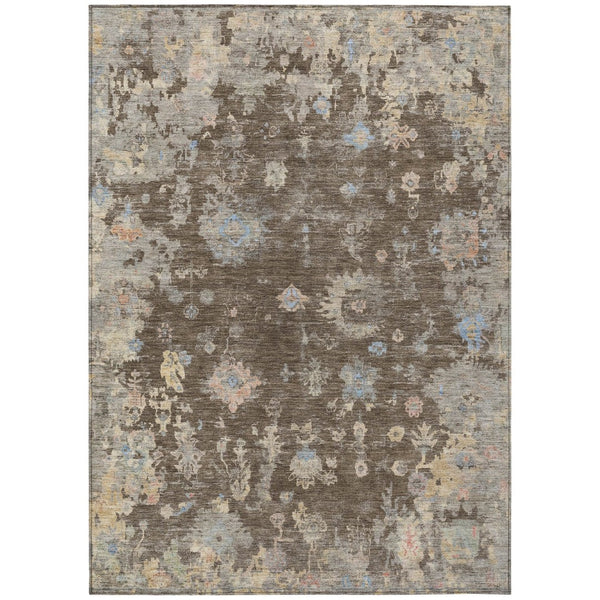 HomeRoots 10' Chocolate and Beige Floral Washable Area Rug - Durable Indoor/Outdoor Comfort for High Traffic Spaces 658398