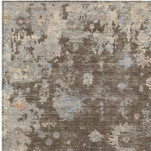 HomeRoots 10' Chocolate and Beige Floral Washable Area Rug - Durable Indoor/Outdoor Comfort for High Traffic Spaces 658398