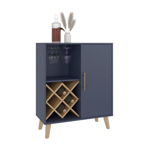 English Elm Cave Blue Forest Low Modern Bar Cabinet with Open Shelving, Durable Engineered Wood, Compact Stylish Storage for Living Room B200P387093