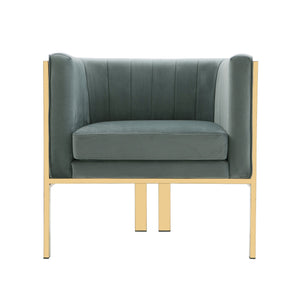 English Elm Paramount Velvet Lounge Chair with Polished Brass Stainless Steel Frame, Plush High-Density Comfort Warm Grey B365P397974