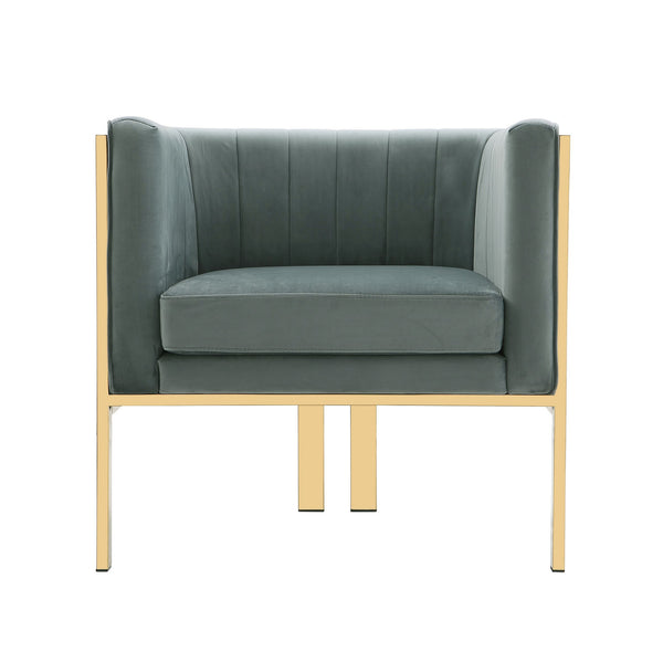 English Elm Paramount Velvet Lounge Chair with Polished Brass Stainless Steel Frame, Plush High-Density Comfort Warm Grey B365P397974