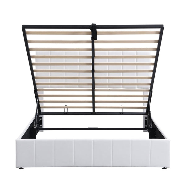 English Elm Queen Linen Upholstered Platform Bed with Hydraulic Lift Storage and Padded Headboard N708P201552K